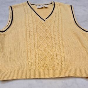 Vintage Gold Navy Chunky Cable Knit Sweater Vest Wom Sz Lg Preppy Y2k Notre Dame